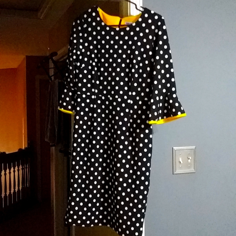 Black and white yellow trimmed dress